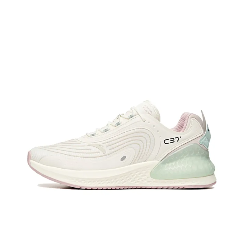 Anta C37+ Cushioned Anti Slip Wear Resistant Breathable Lightweight Low Top Running Shoes Women's White Green-0