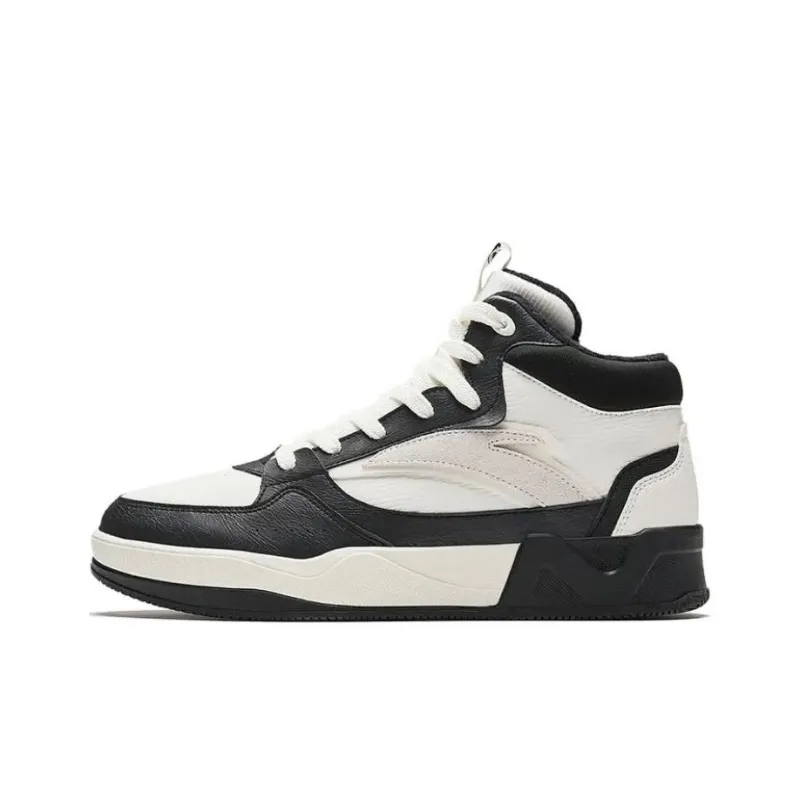 Anta C37 Series Fleece Lined Warm Slip Resistant High Top Skateboard Shoes Men's Black White-0