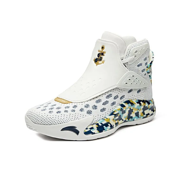 Anta KT5 KT 5 'Veteran' Cushioning Anti-Slip And Wear-Resistant High-Top Basketball Shoes White Blue Yellow-2