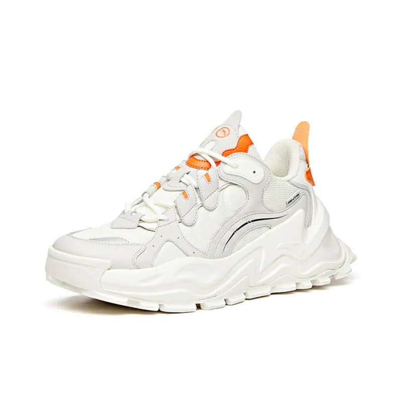 Anta Sizzling Life Collection Durable Breathable Low Top Chunky Sneakers Men's White Gray Orange-1