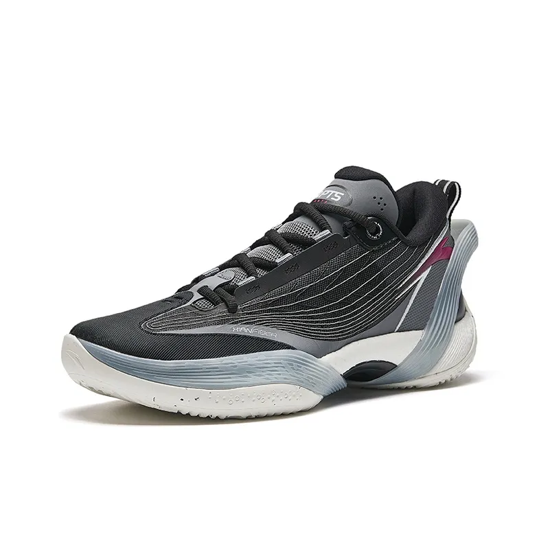 Anta Three-point Rain1.0 Cushioned Slip-Resistant Low-Top Basketball Shoes Men's Black Gray Red-1