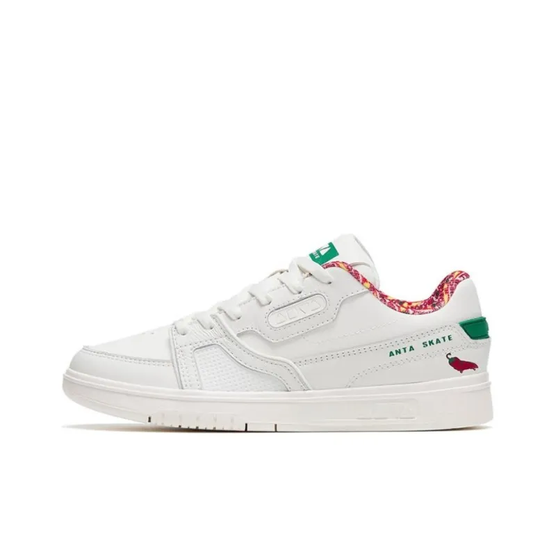 Anta AOYU Slip Resistant Shock Absorbers Low Top Skateboard Shoes Unisex White Green-0