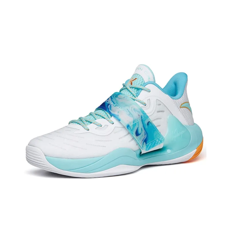 Anta Water Flower 4 Anti-Slip Wear-Resistant Low-Top Basketball Shoes White Blue Orange-1