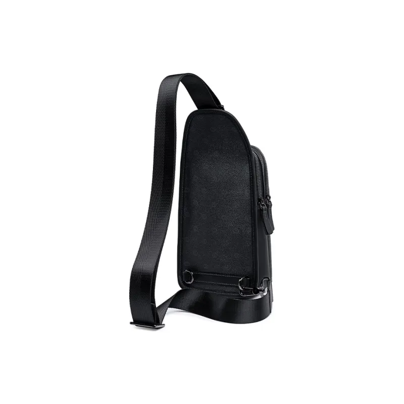 HLA Top Grain Cow Leather With Synthetic Leather Sling Bag, Crossbody Bag, Shoulder Bag Medium Size Men's Black-2