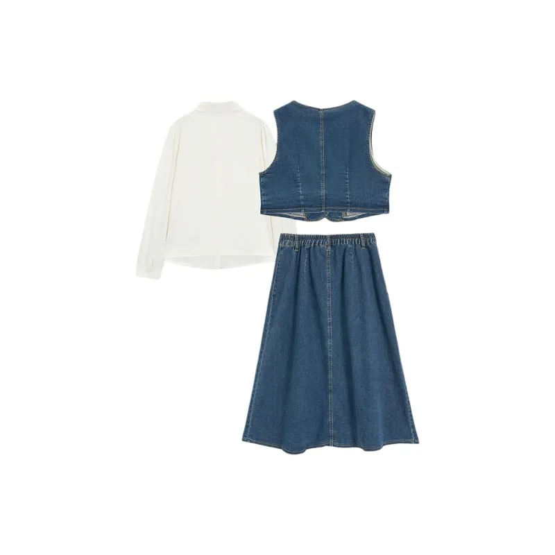 Love To Serve Skirt Set Women's Denim Blue-1