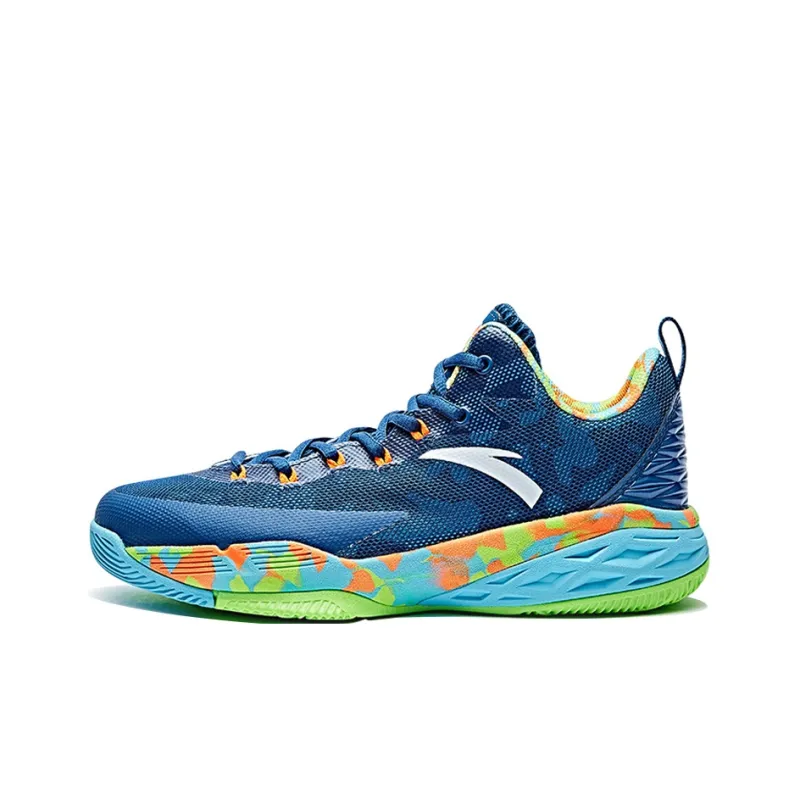 Anta Rhomboid Anti-Slip Wear-Resistant Low-Top Basketball Shoes Men's Blue Green-0