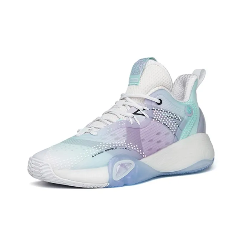 ANTA Bubble Bomb Basketball Shoes Men Low Top Shallow Beach Green/Ivory White/Lotus Purple-2