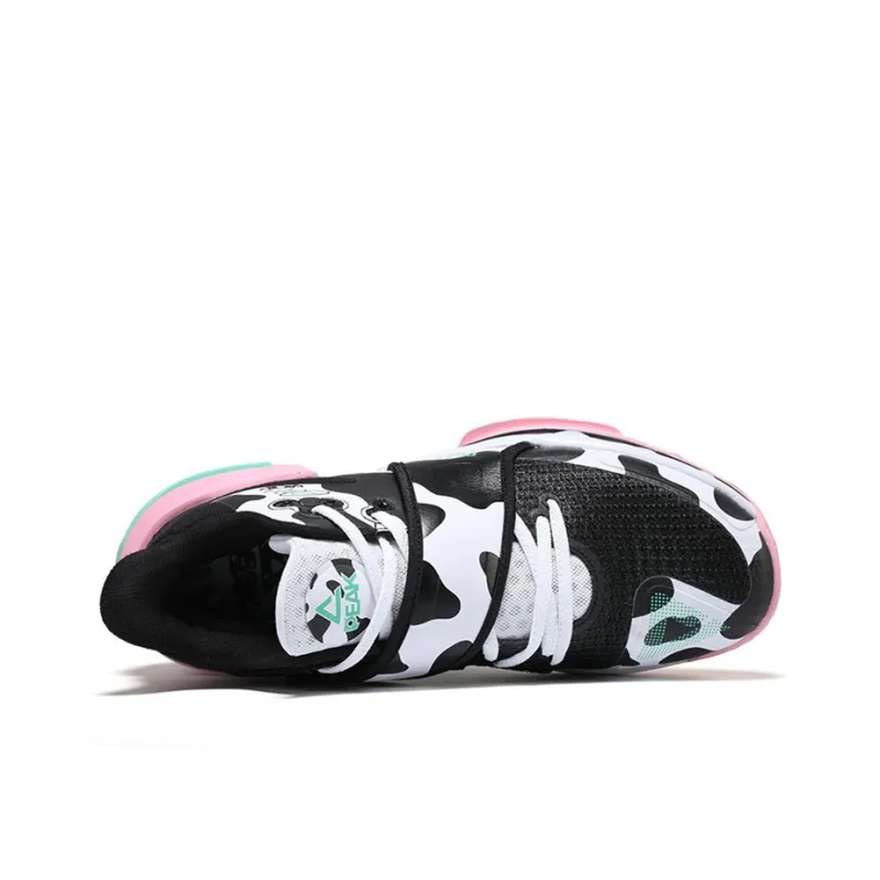 PEAK Flash 2 Generation Cow Cushioning Anti-Slip Wear-Resistant Breathability Mid-Top Basketball Shoes White Black-2