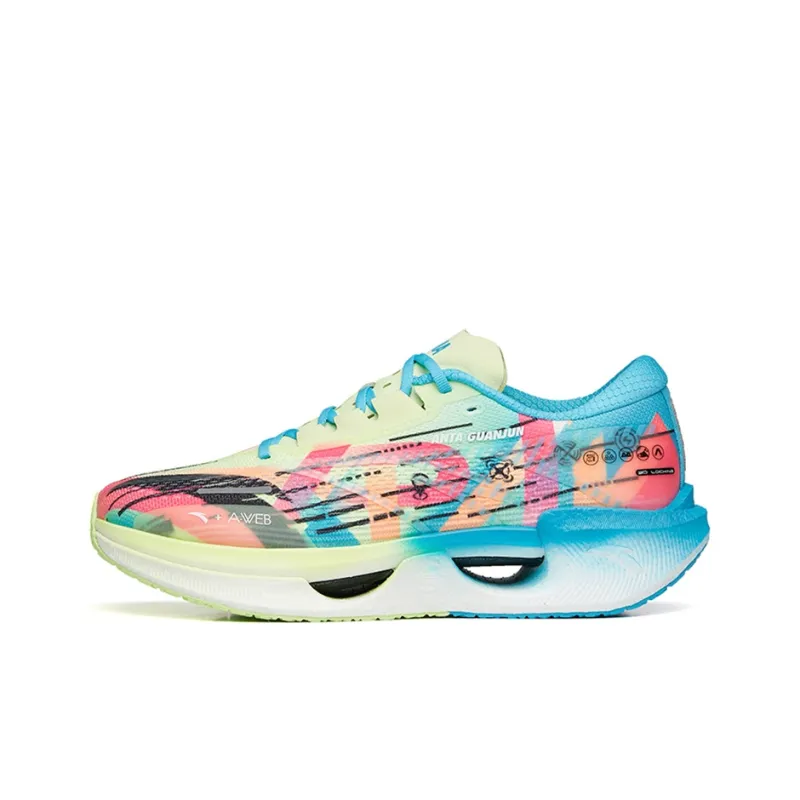 Anta Crash Wave 1 Cushioned Anti-Slip Wear-Resistant Breathable Lightweight Low-Top Running Shoes Men's Green Blue Red-0