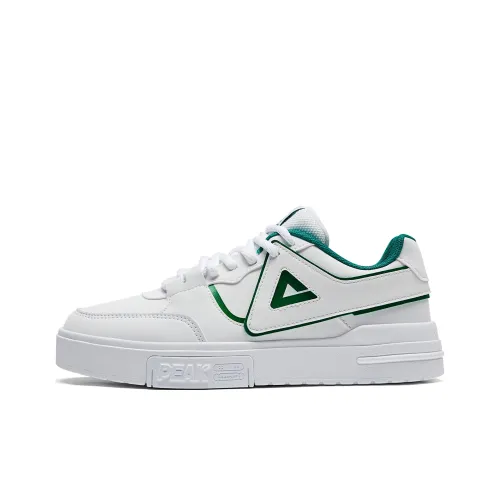 PEAK Classic Heritage Skateboard Shoes Women's Low-Top All White Grass Green