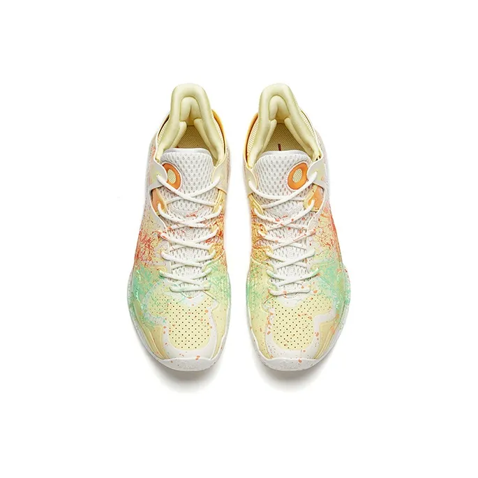 Anta Shock Wave 4 Wear Resistant Slip Resistant Low Top Performance Basketball Shoes Men's White Multicolor-2