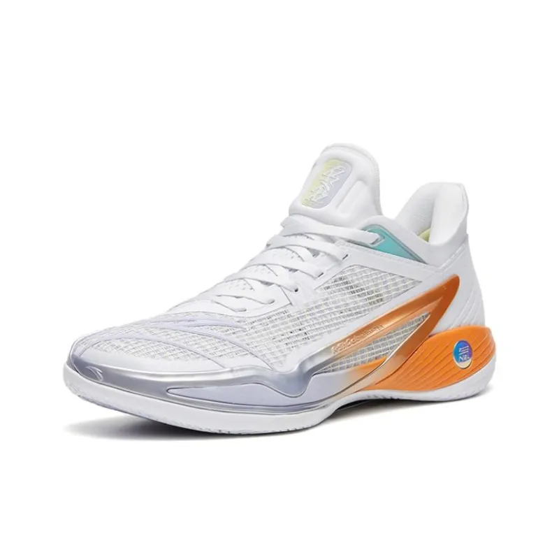 Anta Lighthearted 4 Rocket Tail Flame Anti Slip Wear Resistant Low Top Basketball Shoes Men's White Orange-1