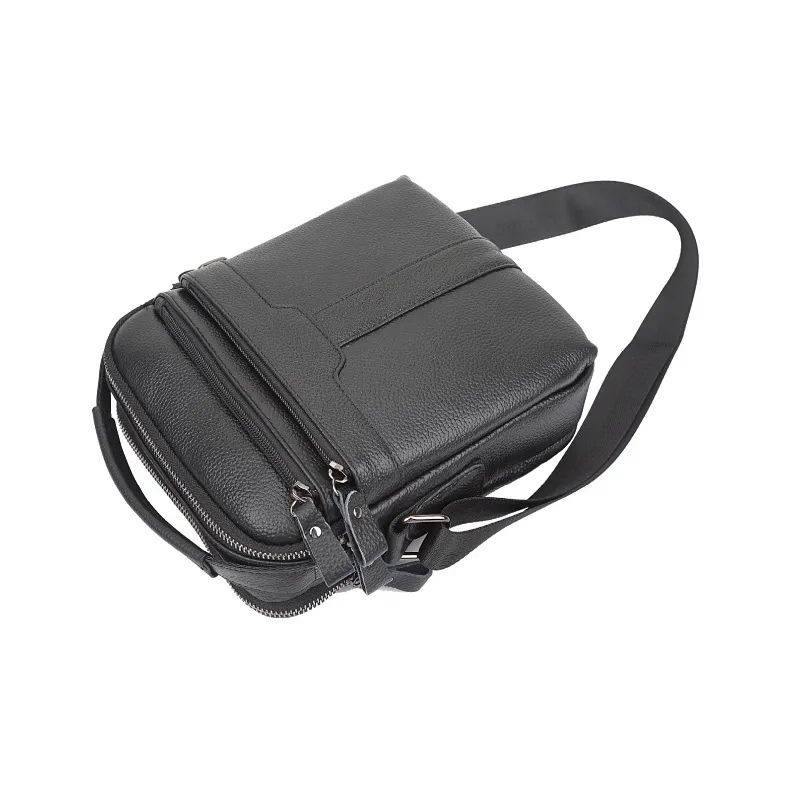 DOSRFINI Top Grain Cow Leather Business Commute Casual Vertical Shoulder Bag Men's Black-1