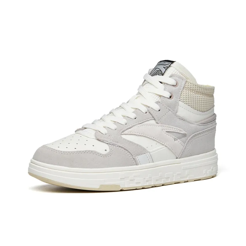 Anta Street Naughty Slip-Resistant Cushioning Wear-Resistant Mid-Top Skateboard Shoes Men's Gray White Yellow-1