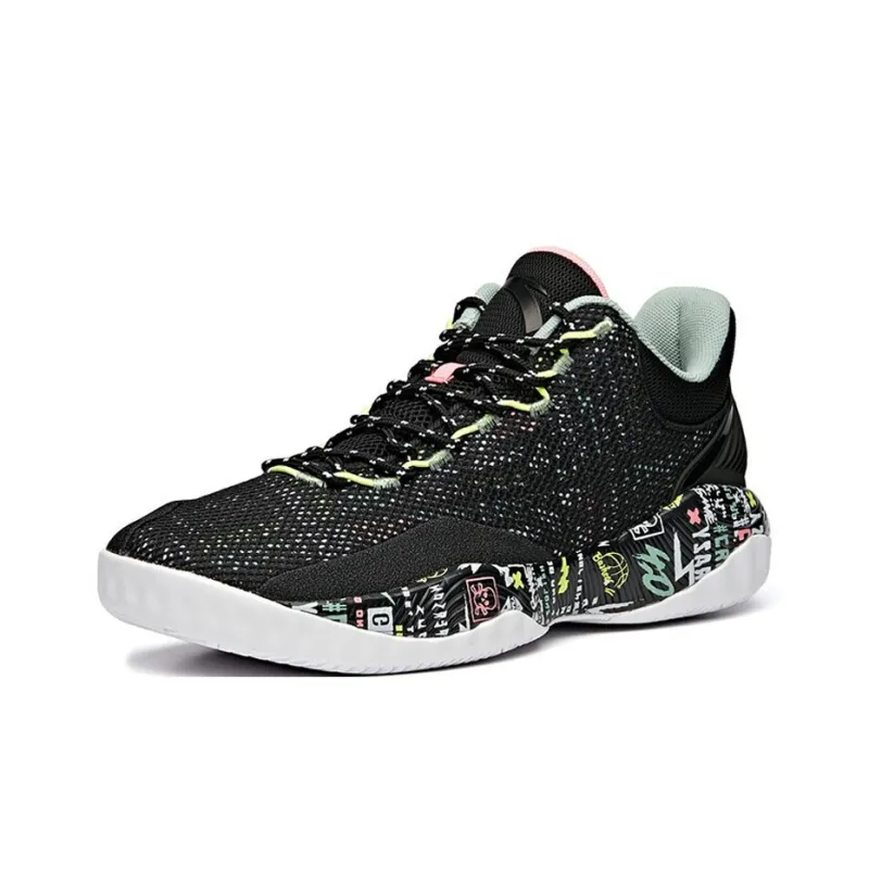 Anta A shock Cushioning Anti Slip Wear Resistant Breathability Low Top Basketball Shoes Men's Black-1