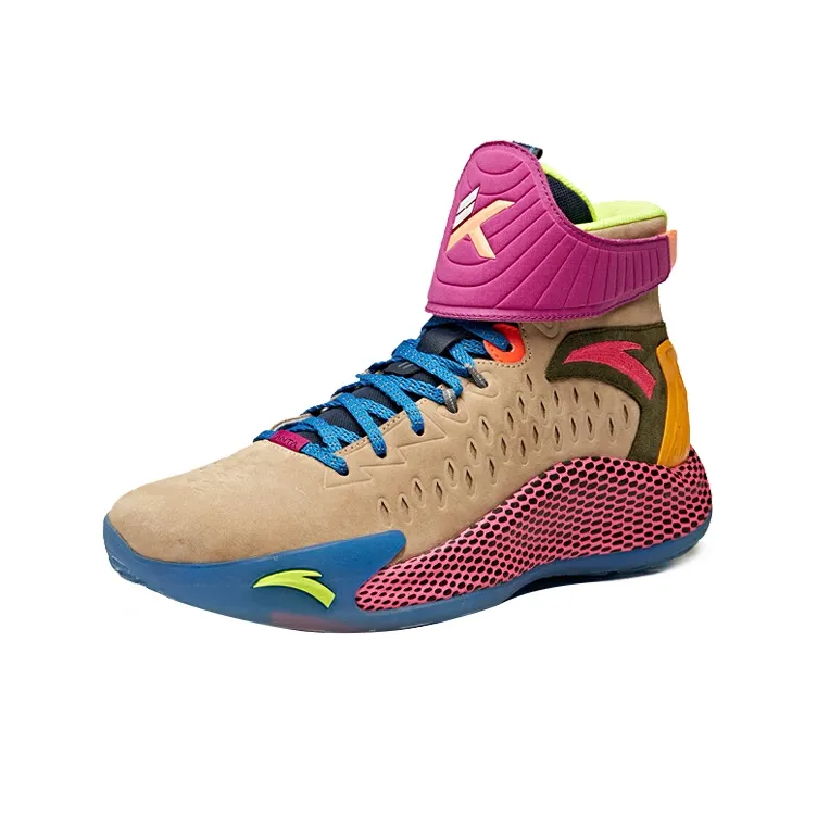 ANTA Kt5 Basketball Shoes Men High Top Dust Gray/Cool Gray/Neon Green/ANTA Purple-2