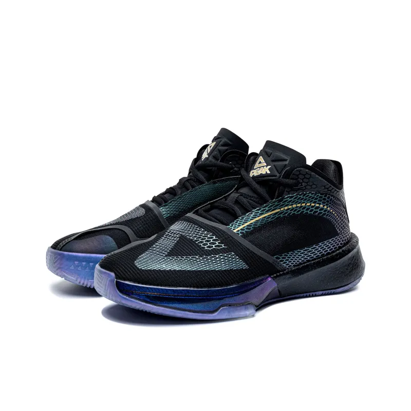 PEAK State Extremely Large Triangle 1.0 Wear-Resistant Slip-Resistant Cushioning Mid-Top Basketball Shoes Black Gold-1