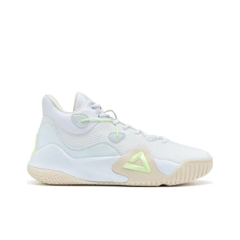 PEAK Sharp Marks Cushioning, Slip Resistant, And Abrasion Resistant Low Top Basketball Shoes Men's White Green-1