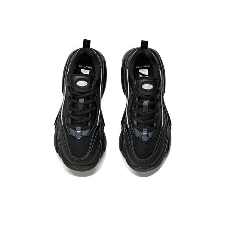 Anta Cat Paw Shock Absorbers Slip Resistant, Abrasion Resistant, Breathable Low Top Chunky Sneakers Women's Black-3