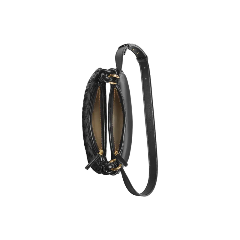 Bottega Veneta Sheepskin Crescent Bag Shoulder Bag Crossbody Bag Small Size Women's Black-3