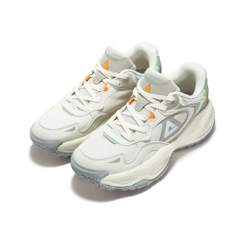 PEAK Taichi Puffy Shoes Wear Resistant Low Top Casual Shoes Unisex White-2