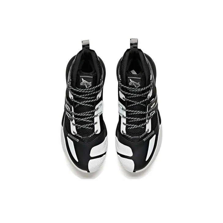 Anta Crazy 4 Slip Resistant Cushioning Wear Resistant High Top Performance Basketball Shoes Black White-3