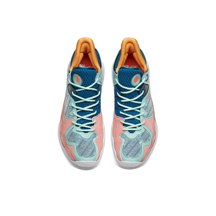 Anta Shock Wave 4 Cushioning Anti-Slip And Wear-Resistant Coverage Support Mid-Top Basketball Shoes White Blue Pink-2