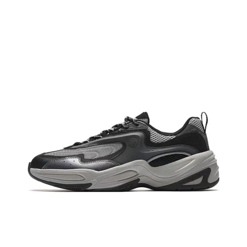 Anta Through Anti Slip Wear Resistant Low Top Chunky Sneakers Men's Black-0