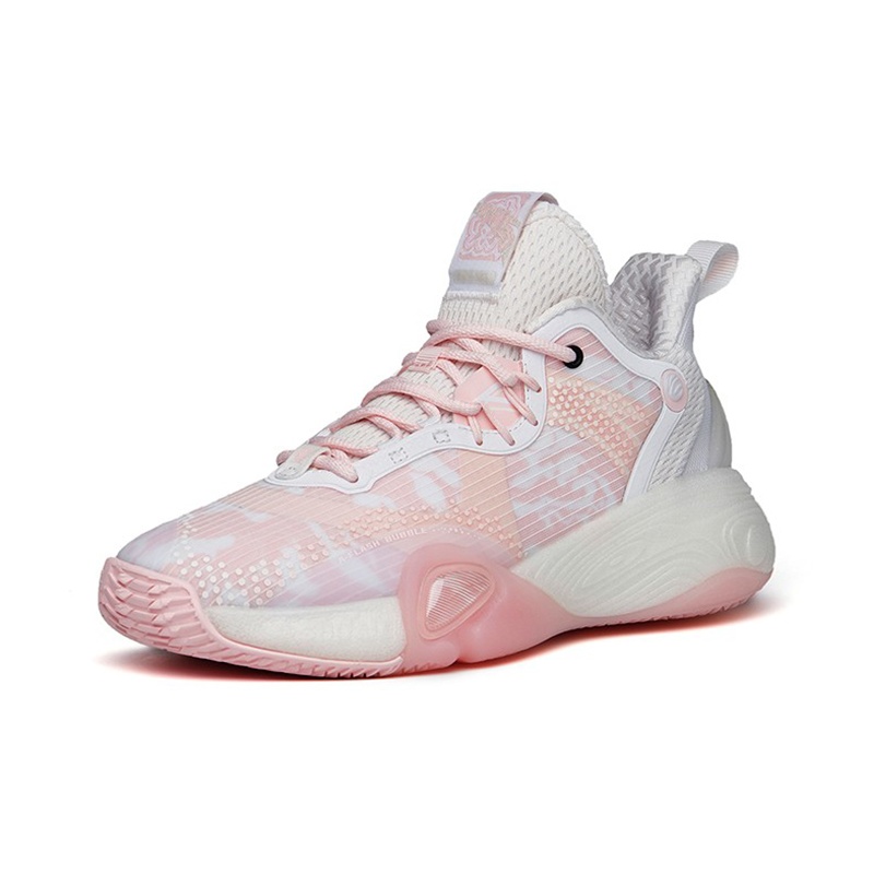 ANTA Bubble Bomb Basketball Shoes Women s Mid Top Apricot Pink Ivory White POIZON