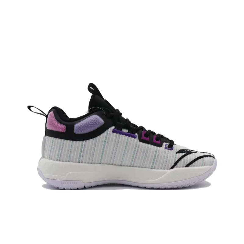 Anta Bastard Cushioning Anti Slip And Wear Resistant High Top Basketball Shoes Men's White Black Purple-1
