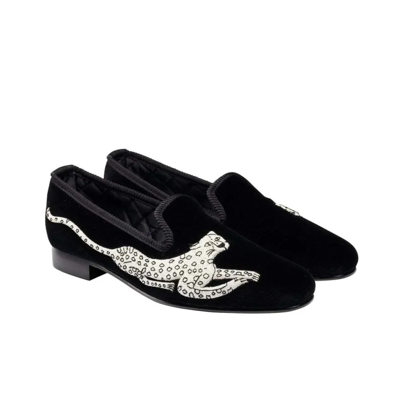 CROCKETT & JONES Silver Leopard Loafers Women's Black-2
