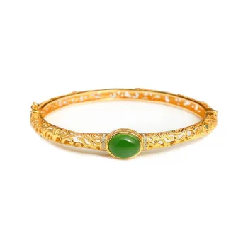 Artisan Lock Heart Jade Hetian Jade S925 Silver Hetian Jade Bangles Women's Jasper