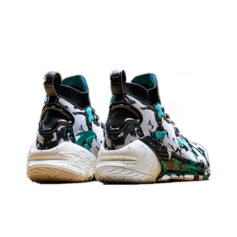 Anta KT4 Still Water Mismatched Cushioned Slip Resistant High Top Basketball Shoes Men's Black White Green-3