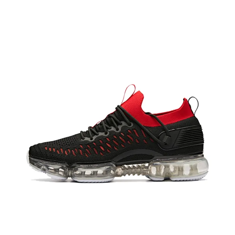 Anta SEEED Cushioned Slip Resistant Abrasion Resistant Breathable Low Top Running Shoes Men's Black Red-0