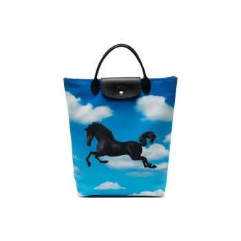 LONGCHAMP ToilerPaper Collaboration Recycled Polyester Tote Bag, Shopping Bag, Handbag Women's Blue