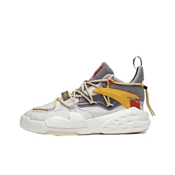 Anta Dominant 5th Generation Slip Resistant Cushioning Wear Resistant Breathable Mid Top Skateboard Shoes Gray Yellow