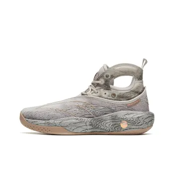 Anta KT8 Twelve Water Paintings Cushioning Anti Slip And Wear Resistant High Top Basketball Shoes Gray Brown