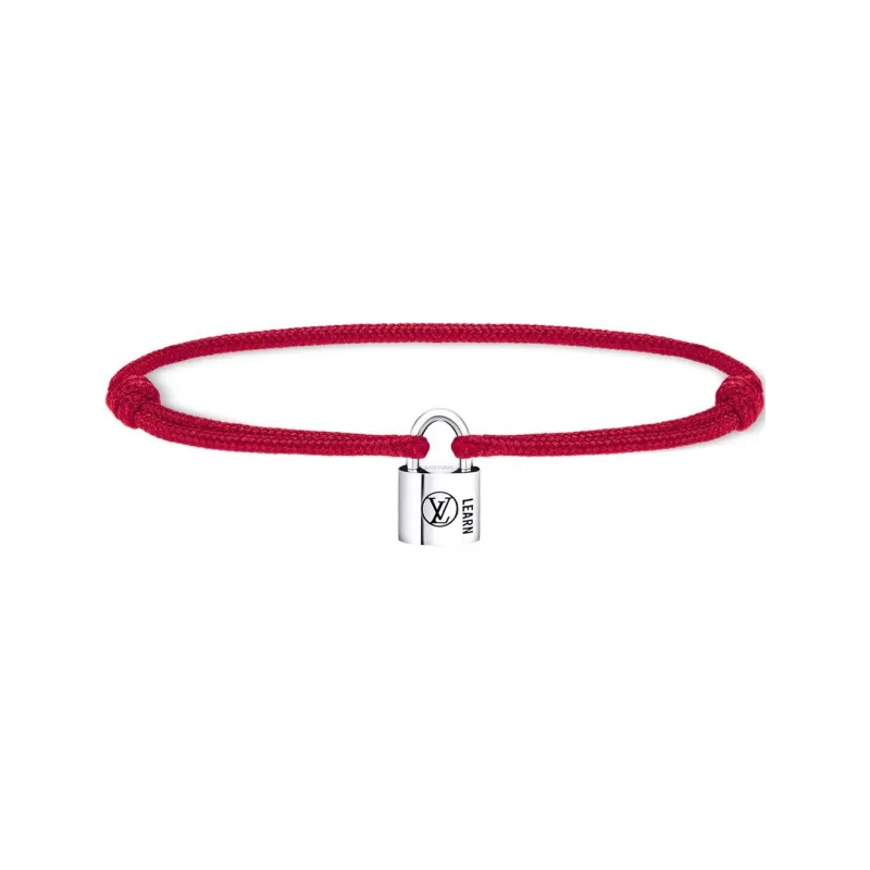LOUIS VUITTON SiLOUIS VUITTONer Lockit Bracelet Sterling SiLOUIS VUITTONer Black Laquered And Red Polyester Cord-0