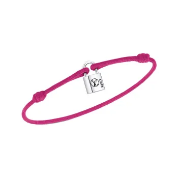LOUIS VUITTON SiLOUIS VUITTONer Lockit Bracelet Sterling SiLOUIS VUITTONer Black Laquered And Pink Polyester Cord