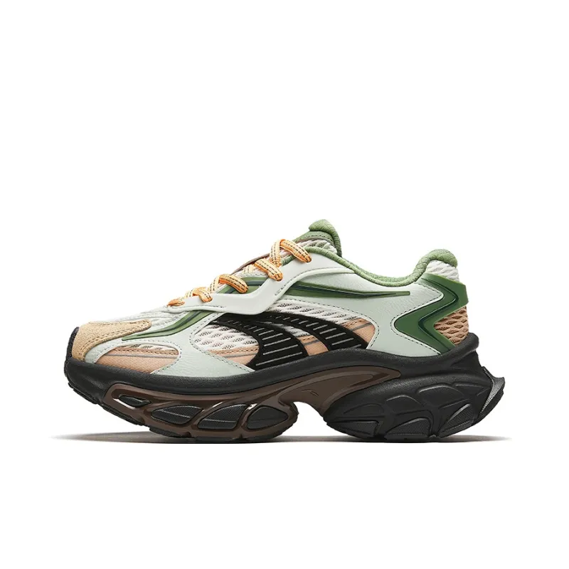 ANTA Star Moon Series Chunky Sneakers Women's Low Top Green Brown-0
