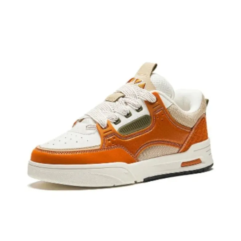 Anta AOJIE Cushioning Wear Resistant Low Top Skateboard Shoes Men's Orange White-1