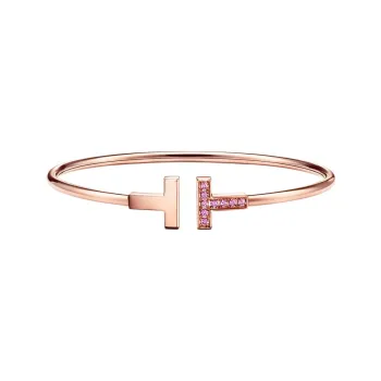 TIFFANY & CO. T Diamond 18K Rose Gold Sapphire Bangles Women's Pink
