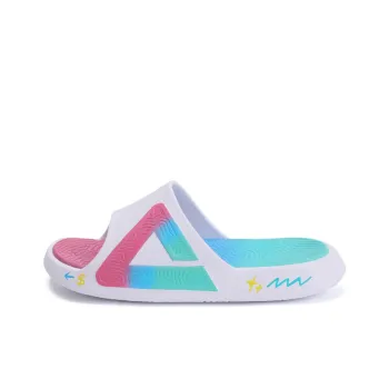 PEAK Leather Patchwork Graffiti Slip Resistant Abrasion Resistant Slide Slippers Unisex White Blue Pink