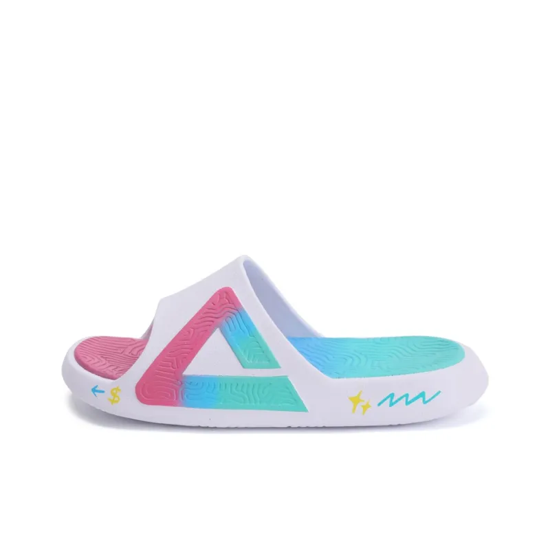 PEAK Leather Patchwork Graffiti Slip Resistant Abrasion Resistant Slide Slippers Unisex White Blue Pink-0