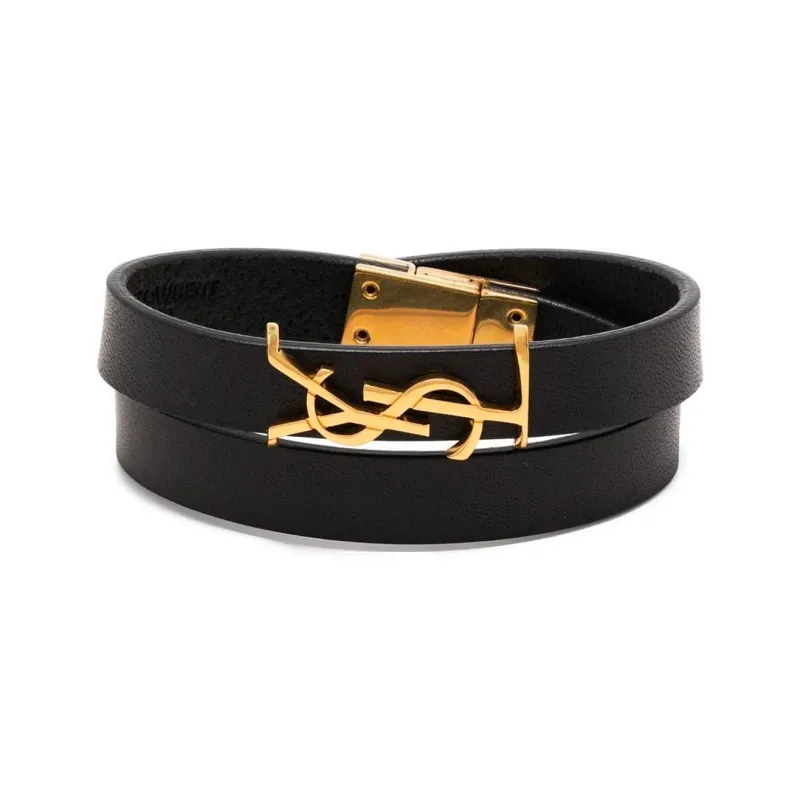 SAINT LAURENT Opyum Double Wrap Bracelet In Leather And Metal-0
