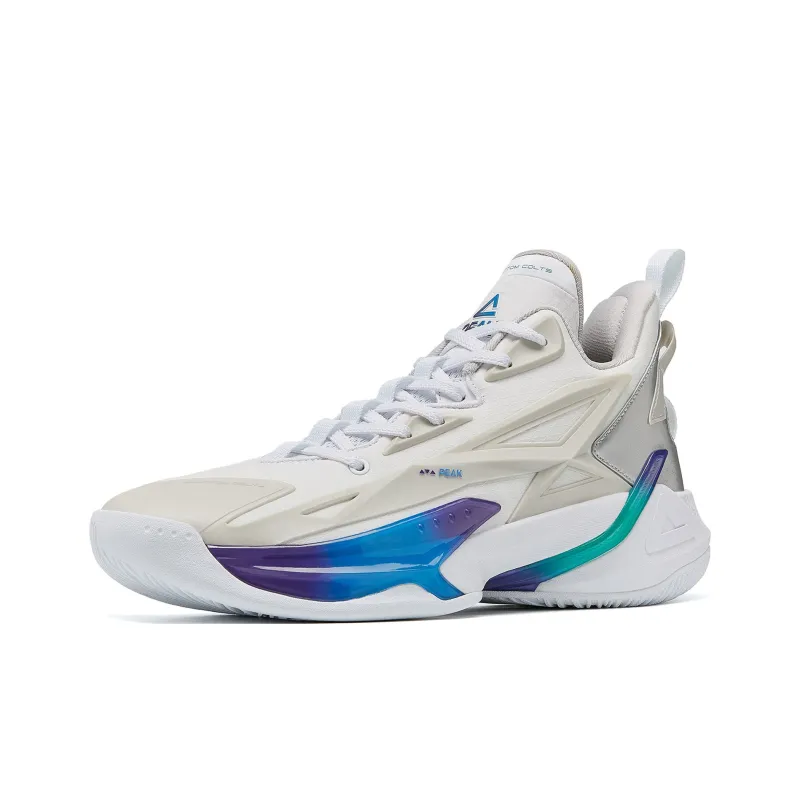 PEAK Phantom Pony 1.0 Pro Wear Resistant Rebound Breathable Mid Top Basketball Shoes Men's White Silver-2