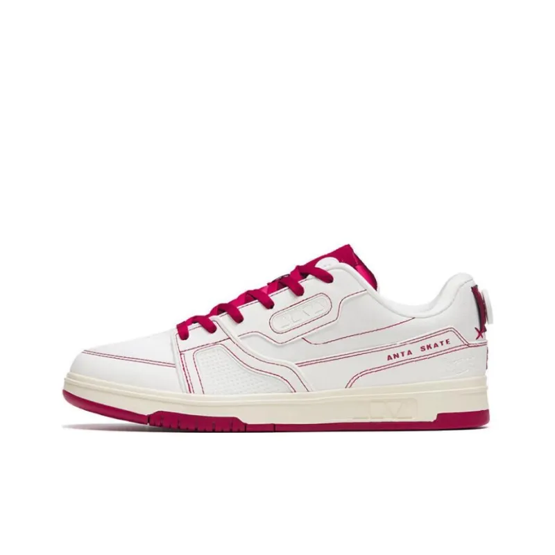 Anta AOYU Cushioning Wear Resistant Low Top Skateboard Shoes Men's White Red-0
