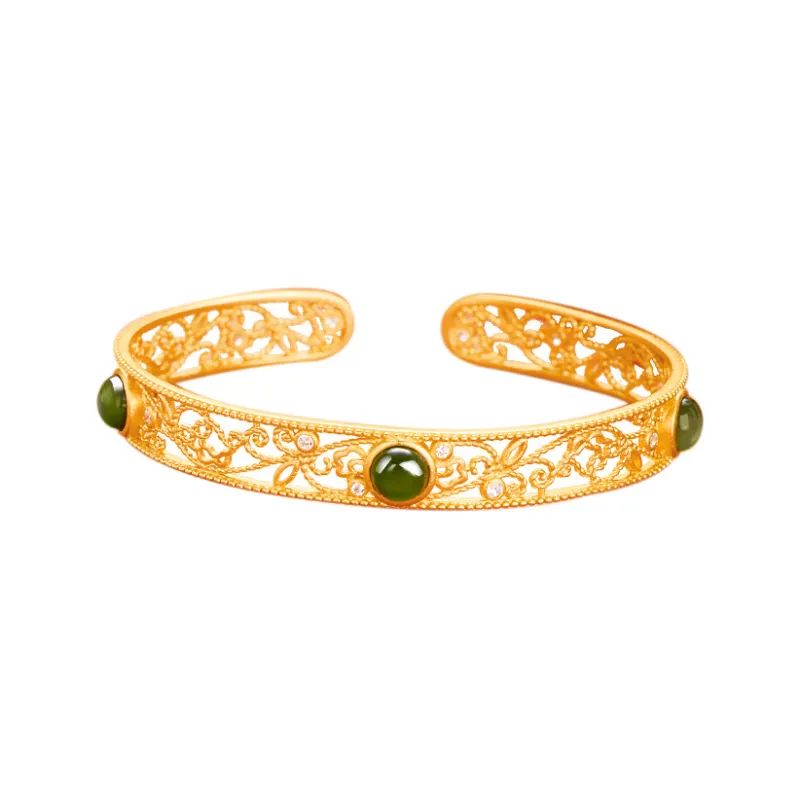 Artisan Lock Heart Jade Hetian Jade 925 Sterling Silver Hetian Jade Bangles Women's Jasper-43