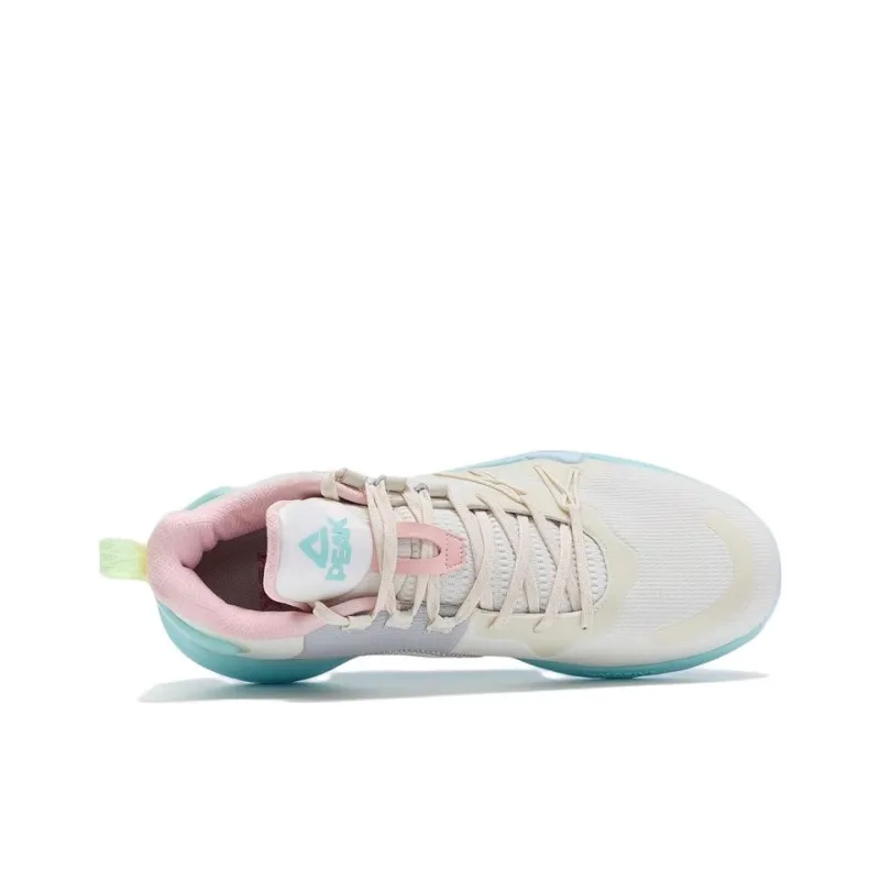 PEAK Cavalry Cushioning Wear Resistant Low Top Performance Basketball Shoes Men's White Cyan Pink-2