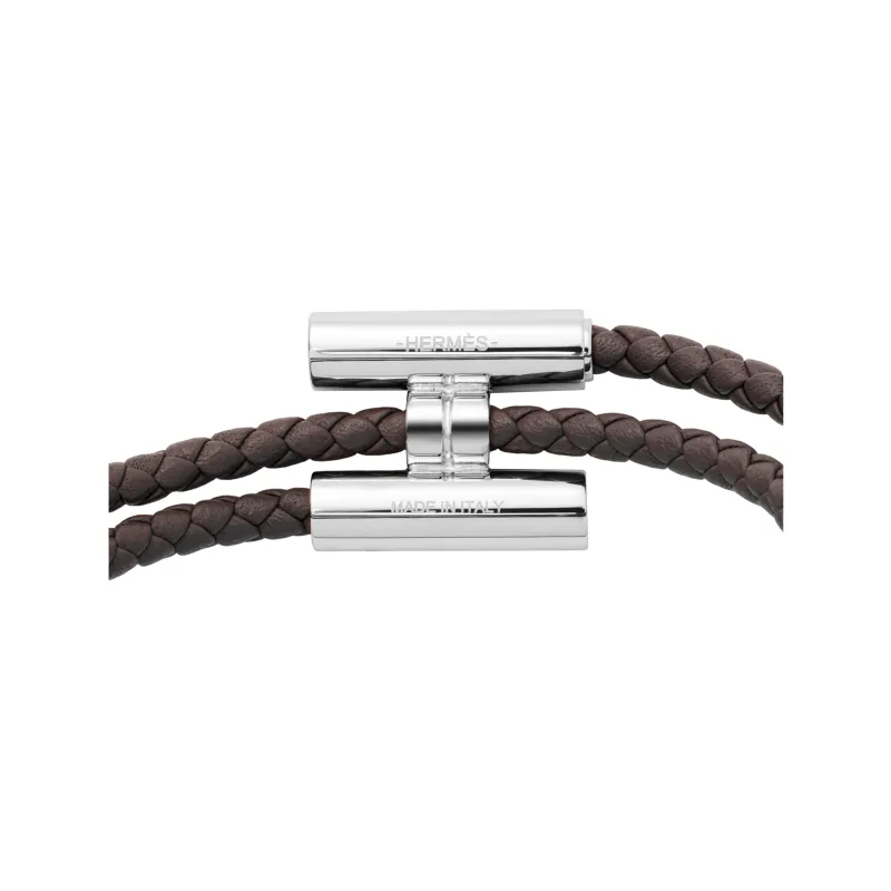 HERMES Cow Leather Bangles Men's Tin Gray-2
